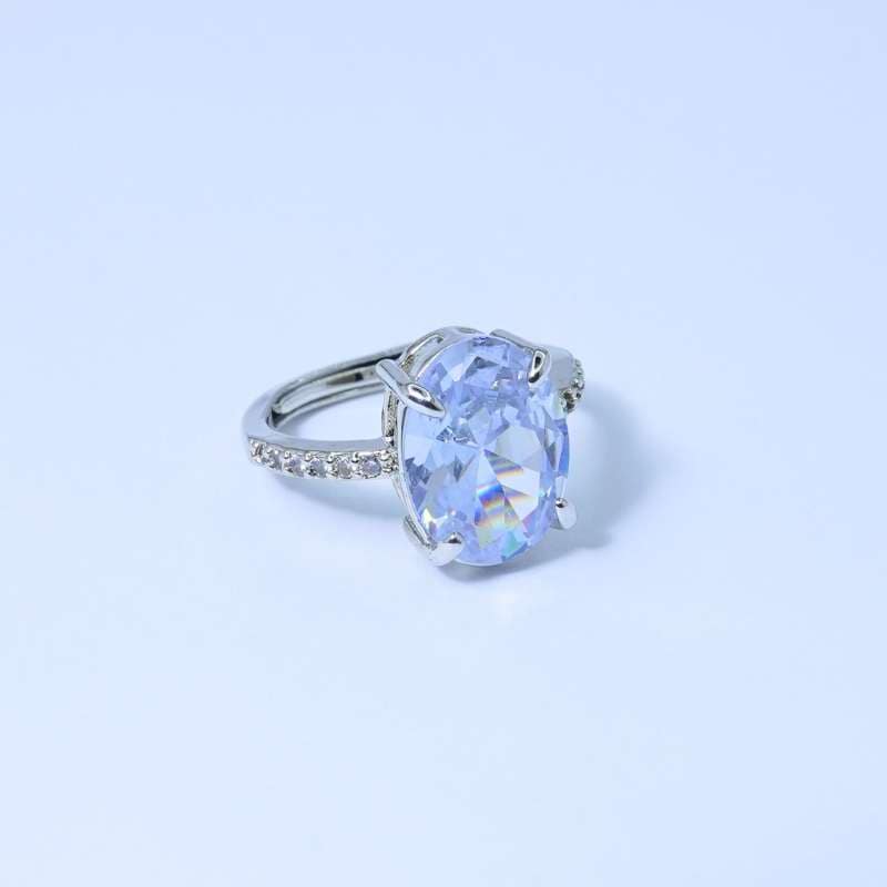 Oval Crystal Stone Ring Charm Silver Ring Thin Wedding Rings White Zircon 1 diamod ring