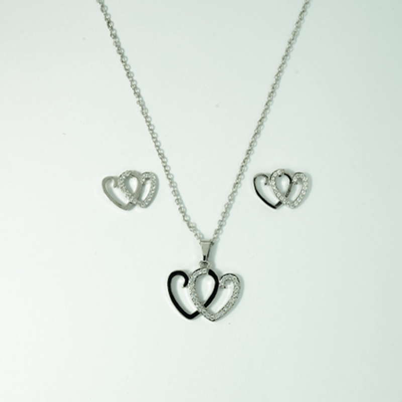 Elegant Double Heart Necklace and Earring Set 1 14